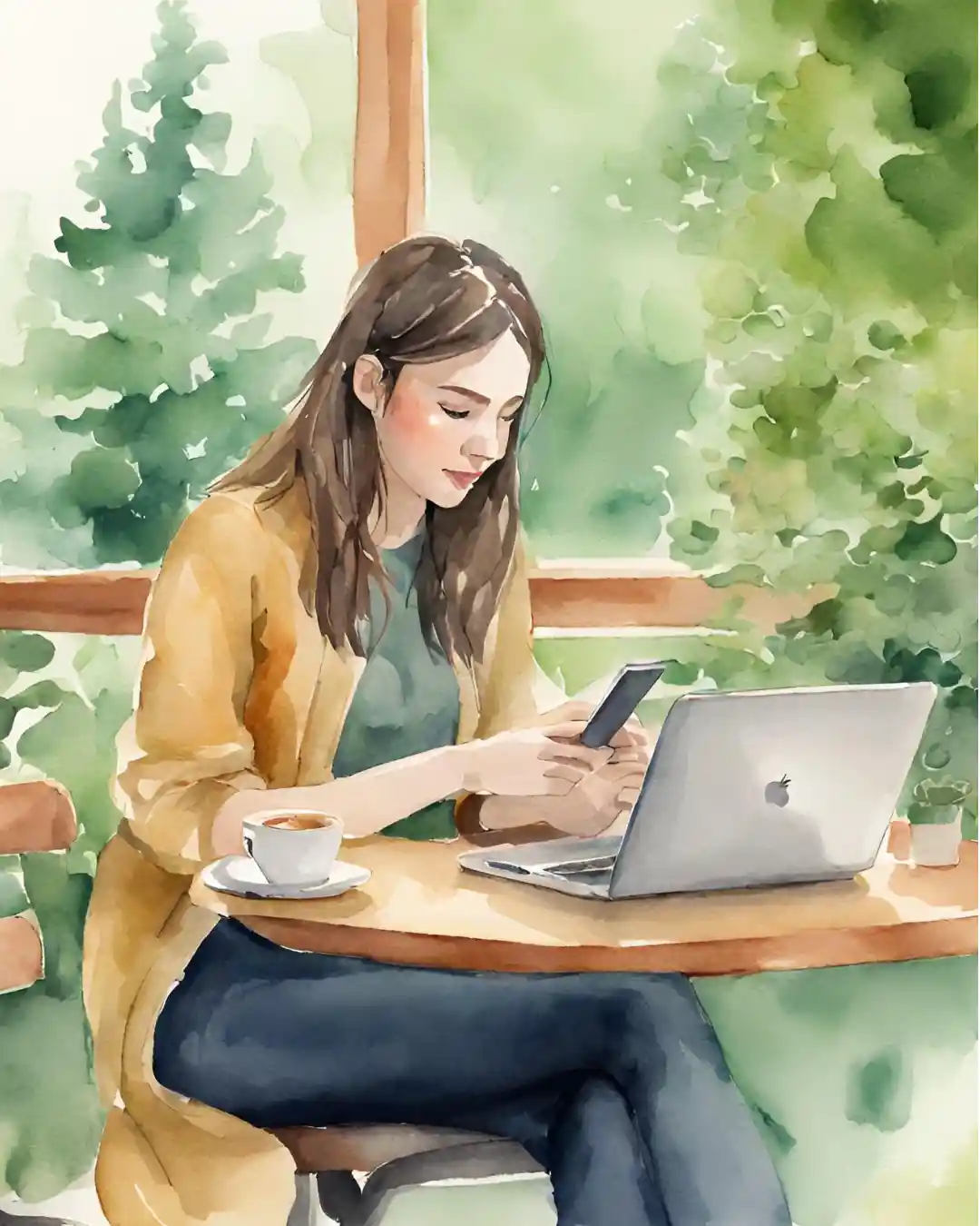 Assistante virtuelle qui travaille dans un cafe