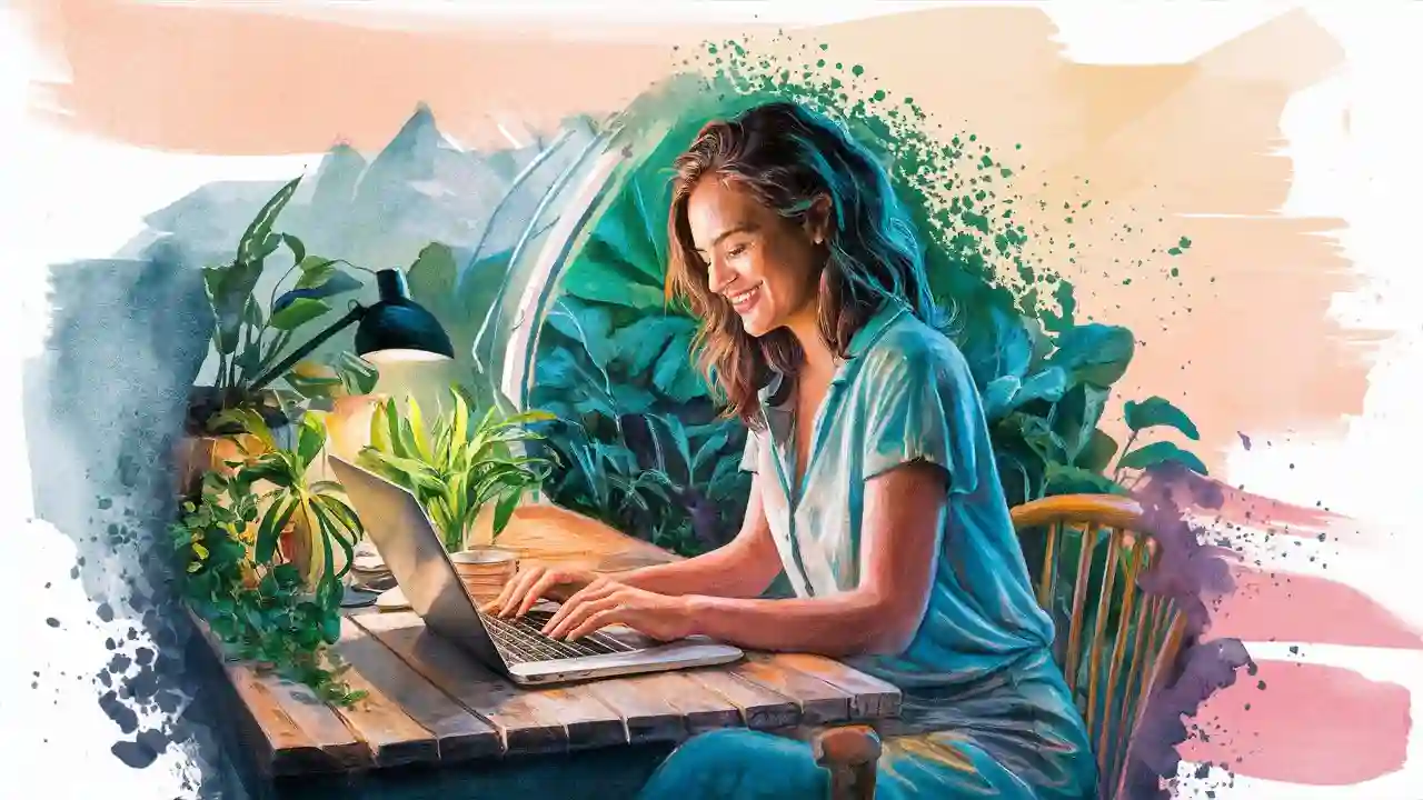 Assistante virtuelle bien-être freelance à son bureau Assistante virtuelle freelance bien-être souriante travaillant de chez elle à son bureau